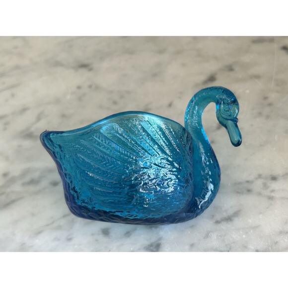 Vintage Swan L E Smith Glass Turquoise Blue Trinket Dish Nautical Beach Decor - Picture 14 of 16